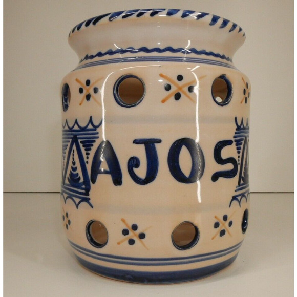 De La Cal Barreira AJOS Garlic Pottery Jar Keeper Hand Painted Spain - Picture 1 of 12